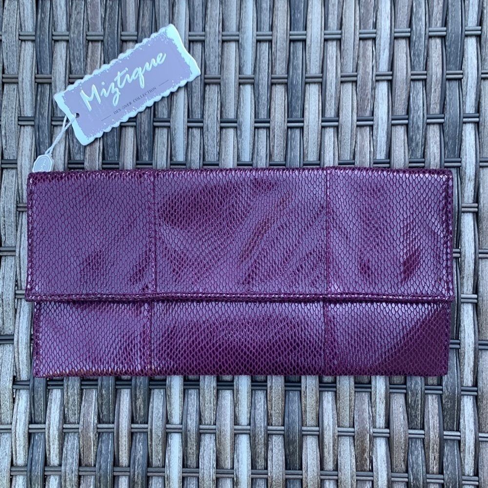 MIZTIQUE Convertible Snakeskin Handbag/Clutch - Plum